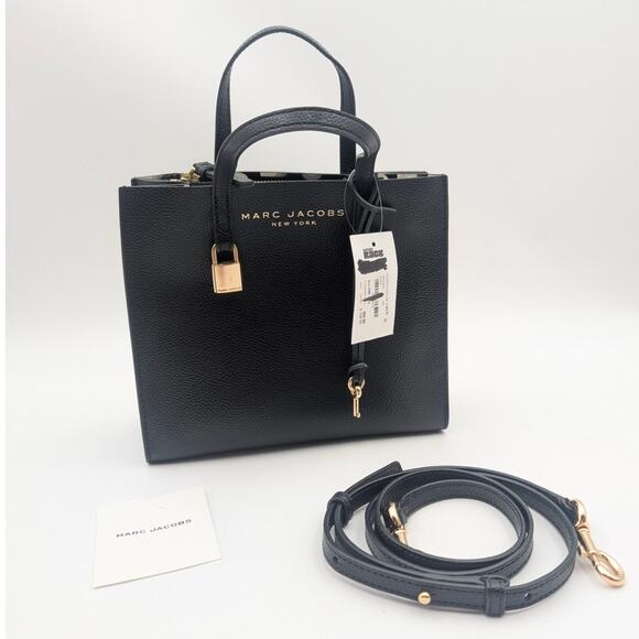 Marc Jacobs Mini Grind Coated Leather Tote Bags Zip Pockets Black M0015685 - Picture 1 of 16